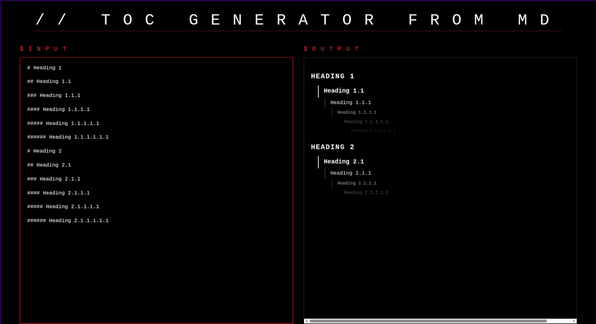 Markdown → Table of Contents instantly.
Built a tiny TOC generator. ⚡️
link : md-to-toc.netlify.app