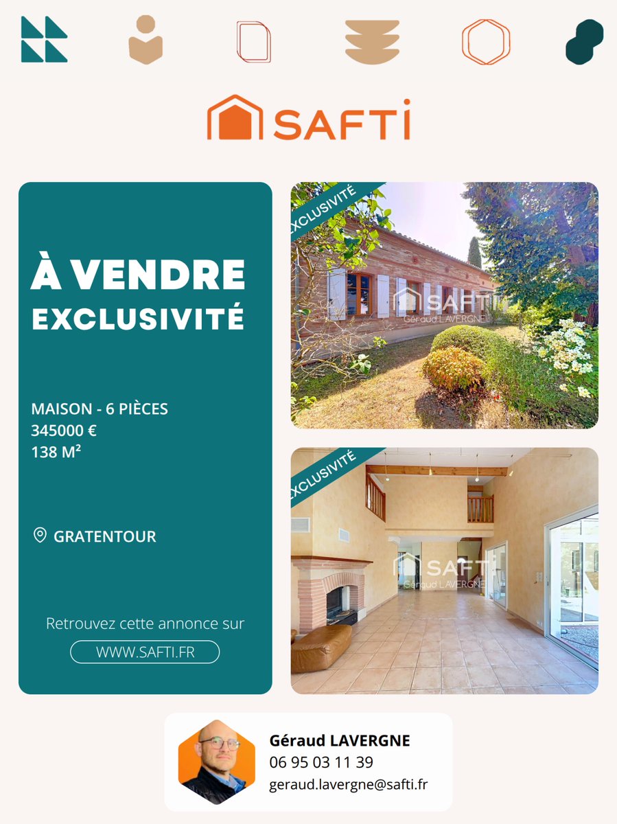 GeraudSafti's tweet photo. 📉 Baisse de prix à Gratentour !

Maison familiale avec séjour lumineux, véranda et jardin arboré, désormais au nouveau prix du marché.

👉 Visites ouvertes
📞 06 95 03 11 39
🔗 https://t.co/tcDe3fD7fK https://t.co/V1gGusYm6o