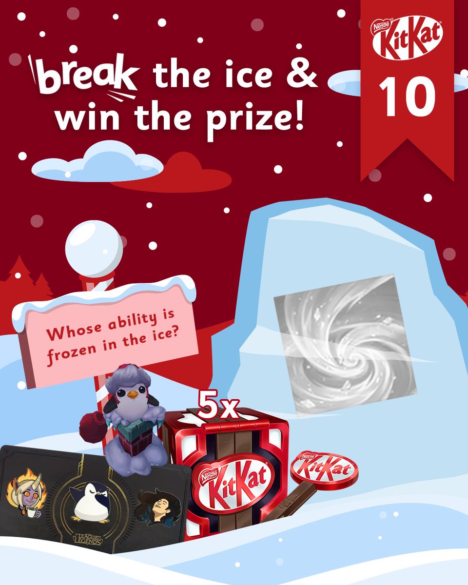 Break the Ice &amp; Win the Prize! - Day 10 ❄️

Enter today for a chance to win an Emote Pin Pack, a Santa Penguin Ward Skin and 5 KitKat Hextech chests ✨

To enter:
➡️ Follow <a href="/KITKATGaming/">KITKAT Gaming 🎮</a>
➡️ Like, repost and comment the correct answer!