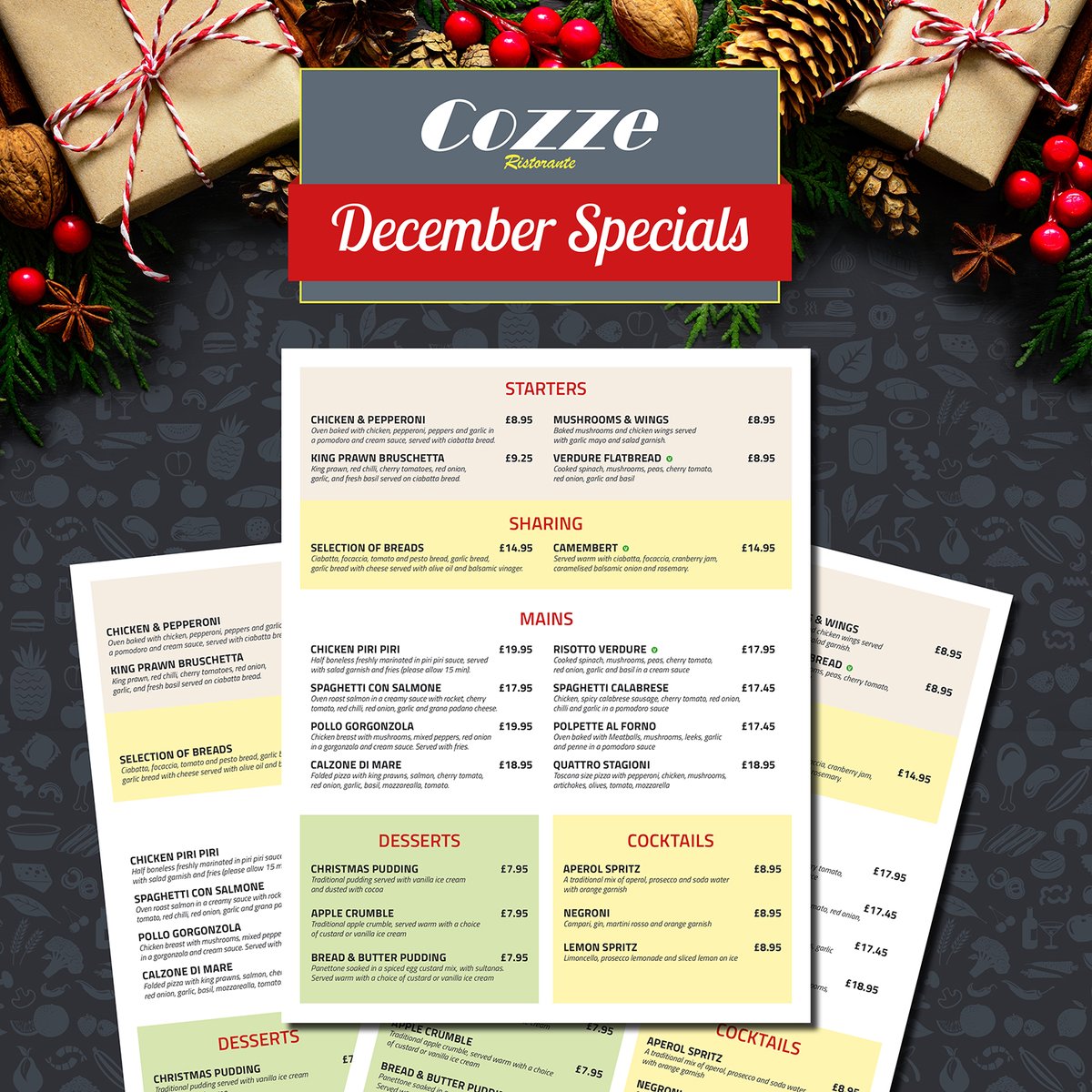 Check out our December Specials Menu!

Call to book:
📍 Pangbourne: 0118 984 5858
📍 Woodley: 0118 927 2581

cozzerestaurants.co.uk

#CozzeRestaurants #cozze #woodley #caversham #pangbourne #lovingrdg #myrdg #rdg #lovecaversham #berkshirebusiness #rdgbusiness #berkshireliving
