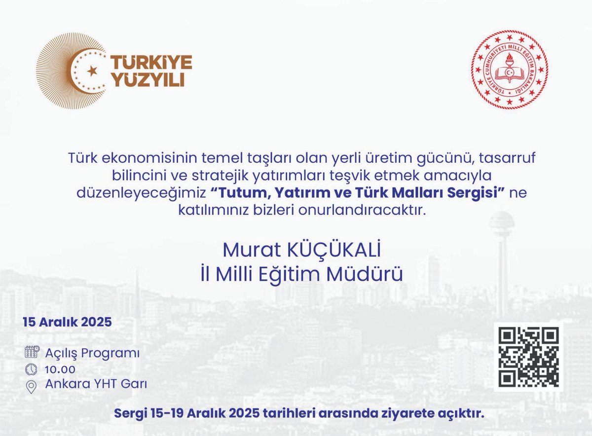 Müdürlüğümüz Koordinesinde hazırlanan; Bakanımız Sayın Yusuf Tekin ve Sanayi Bakanı Sayın Mehmet Fatih Kacır’ın katılımlarıyla;
Yüksek Hızlı Tren Garı Sergi Salonunda “Okulum Üretiyor, Ülkem Kazanıyor” projesi kapsamında 15-19 Aralık tarihleri arasında 46 Mesleki ve Teknik