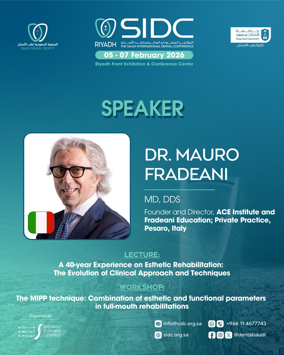 DentalSaudi's tweet photo. We’re excited to welcome our distinguished speaker at the SIDC 2026

📅 February 5 - 7, 2026
📍 Riyadh Front Exhibition &amp; Conference Center https://t.co/ErKUW45ZWA