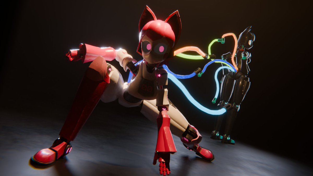 Choco2Sun's tweet image. I made a robot cat oc!  
I made a alternate texture based on 808 from hi-fi rush