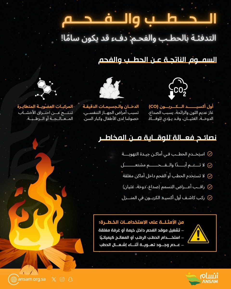 التدفئة بالحطب والفحم؛ دفء قد يكون سامًا!

#وعي_أنسام
#الوقاية_من_السموم