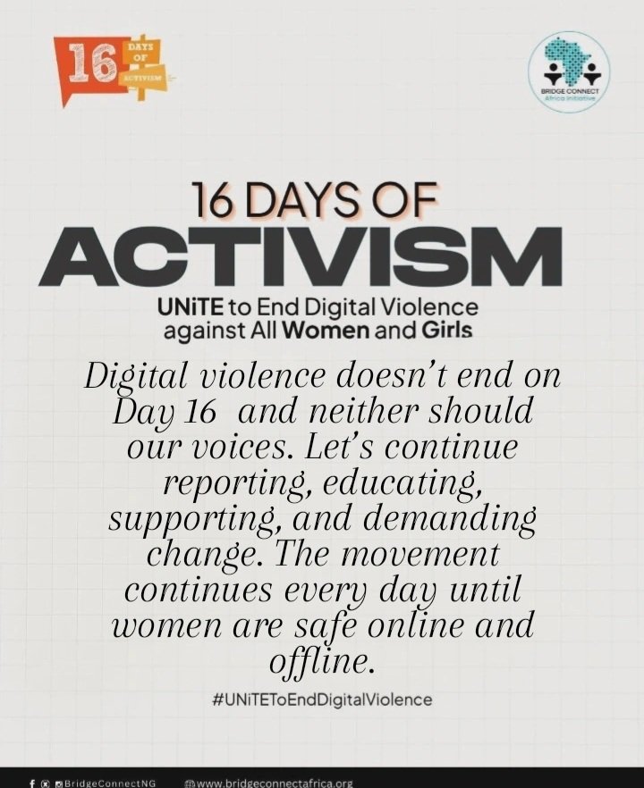 #OrangeTheWorld
#InvestToPreventVAWG
#BridgeConnectAgainstGBV
 #BCAIEndVAWG #BCAIUniteToPreventGBV