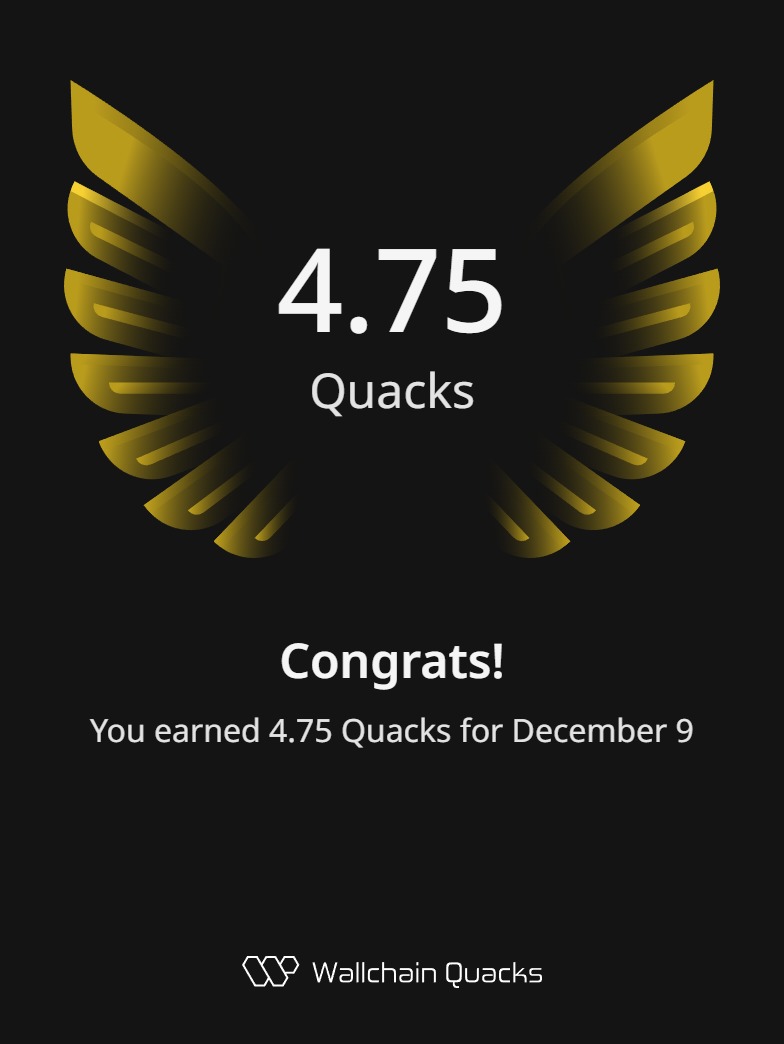Another 4.75 quacks earned on <a href="/wallchain/">Wallchain Quacks</a> today. 

Just quack and connect 🤙