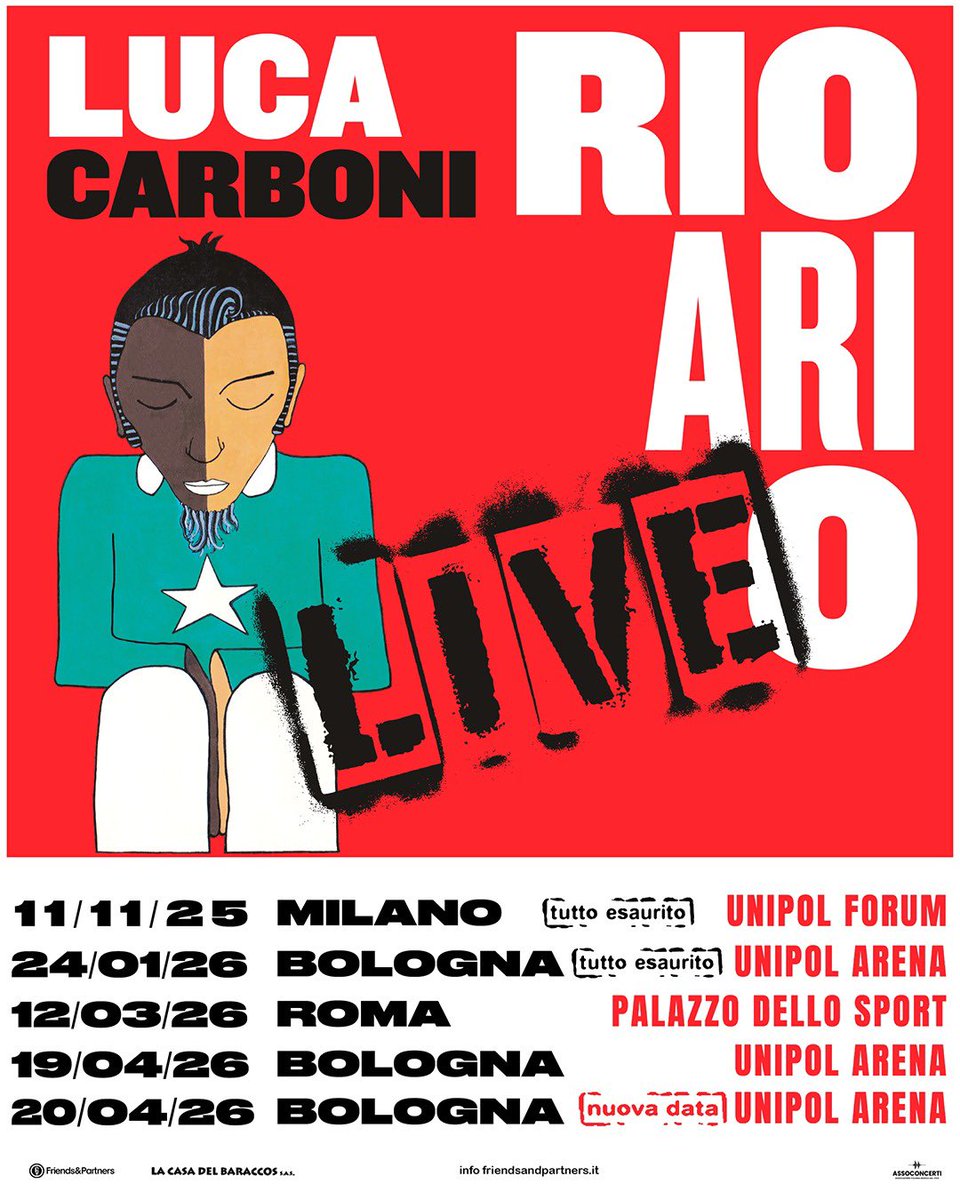 Nuova data! #Bologna domenica 20/4/26 <a href="/UnipolArena/">Unipol Arena</a> #RIOARIOLIVE 
<a href="/TicketOneIT/">TicketOne</a> <a href="/officialFandP/">Friends and Partners</a> 
Prevendite abituali.