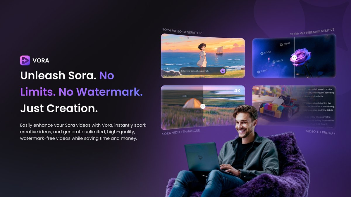 Unleash Sora. No Limits. No Watermark. Just Creation. Easily enhance your Sora videos with Vora, instantly spark creative ideas, and generate unlimited, high-quality, watermark-free videos while saving time and money.  #aivideo #SORA2 #aivideos #vora