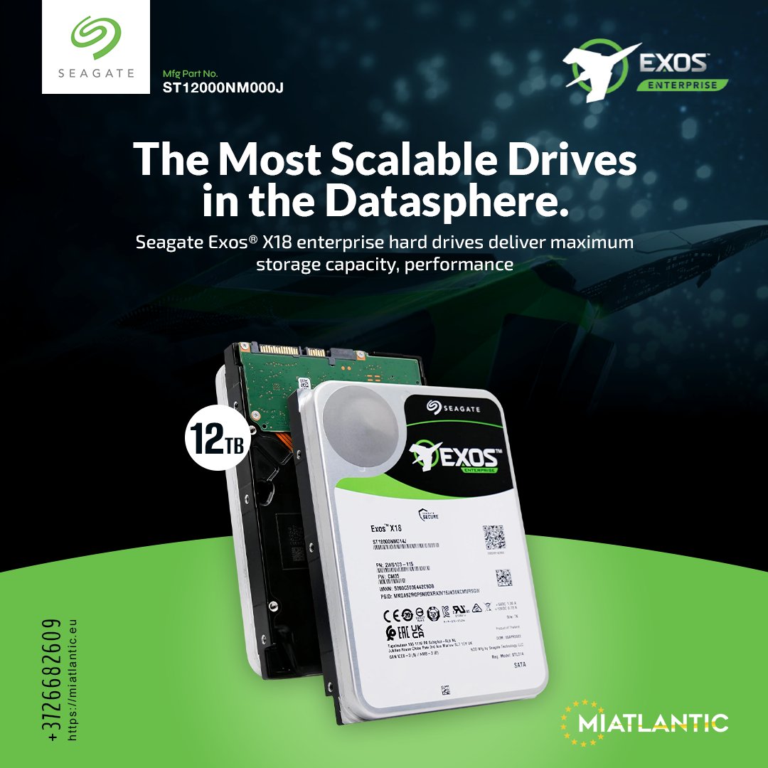 Now Available: Seagate Enterprise 12TB Hard Drive 

Capacity: 12 TB
Speed: 7200 RPM
Cache: 256 MB
Form Factor: 3.5"
Interface: Serial ATA III

info@miatlantic.eu | +372 6682609

🔗 miatlantic.eu/en/st12000nm00…

#MIATLANTIC #Seagate #harddrive #hdd #12TB  #WTS #estonia