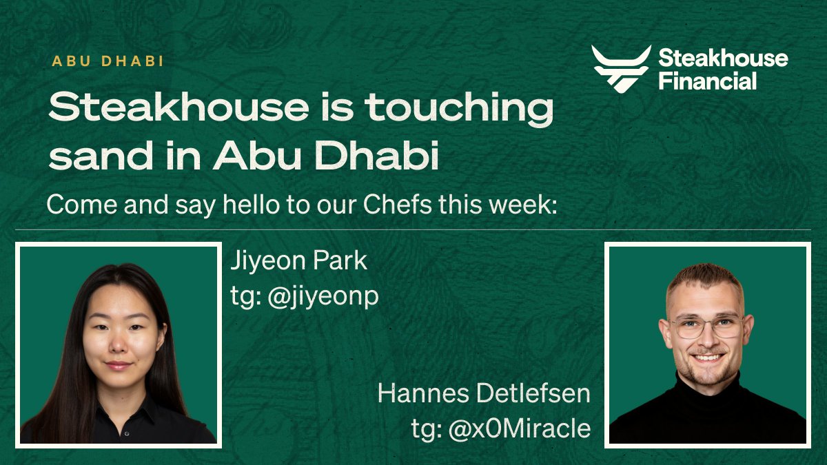 Steakhouse is touching sand in Abu Dhabi this week for Abu Dhabi Finance Week and Breakpoint

Come and say marhaba to Jiyeon <a href="/parkienator/">jy</a> and Hannes <a href="/0xMiracle_/">0xMiracle_</a> this week