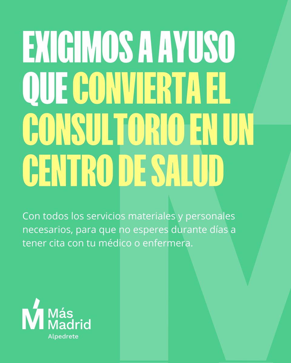1️⃣ Un Centro de Salud digno. 
2️⃣ Frecuencias de autobus suficientes.
3️⃣ Pasarela segura hacia el Hospital de Villalba.

Pedimos cosas básicas para #Alpedrete en los presupuestos de la Comunidad de Madrid.

Ayuso debe cumplir ya con nuestro pueblo.