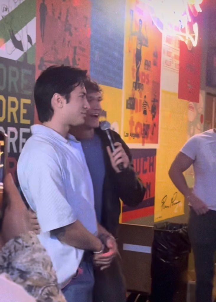 Hudson Williams and Connor Storrie made a surprise appearance at a LA gay bar, thanking fans for supporting ‘Heated Rivalry’.