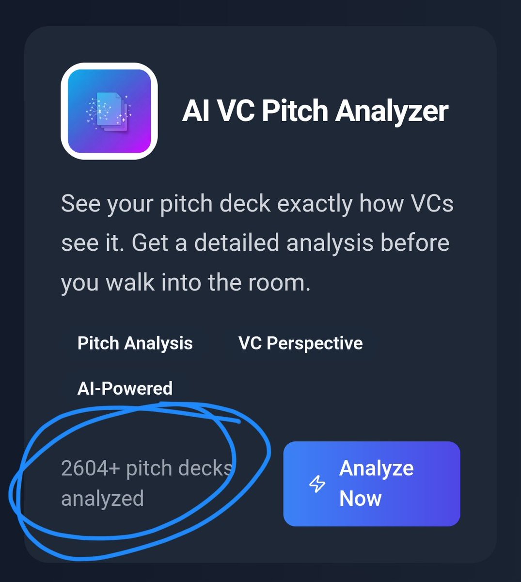 jasonlk's tweet photo. Woo-hoo!!

We've crossed 2,600 (!) VC Pitch Decks reviewed by SaaStr AI VC

Try it -> https://t.co/zf6HD5sH3v

- Get instant feedback
- Your deck is graded in real-time
- We calculate the odds you get funded
- Feedback on where to improve
- And … Intros to Top VCs if it’s a fit https://t.co/7ajr8Q4GOa