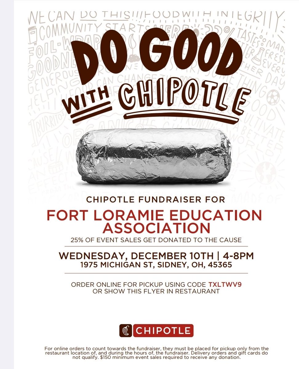 Today 4-8 PM! Use code to order online during those hours or pick up. Proceeds go to a student scholarship.
