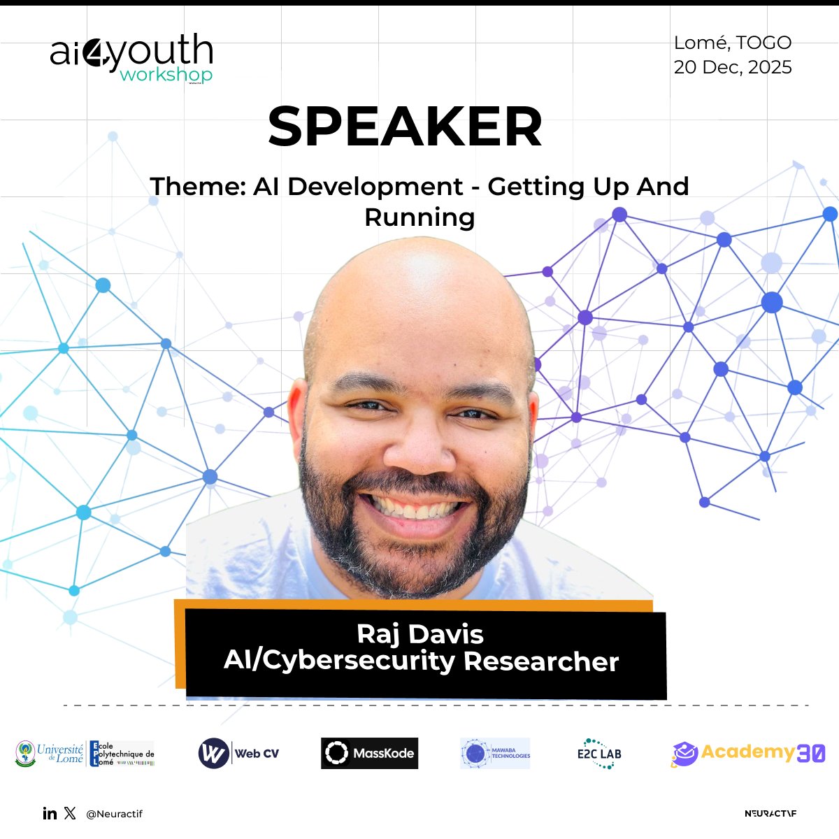 NeurActif's tweet photo. Vous développez de l'IA. Mais êtes-vous sûr qu'elle est sécurisée ?

🎤 Meet Our Speakers | AI4Youth Workshop

Cette session introduit les fondamentaux du développement en intelligence artificielle, en accordant une attention particulière aux considérations de sécurité.

M. Davis abordera la configuration des environnements de développement, l'installation des frameworks essentiels, ainsi que les meilleures pratiques en matière de cybersécurité appliquée à l'IA.

Les participants découvriront comment intégrer les principes de sécurité dès les premières étapes du développement d'applications #IA, une compétence de plus en plus recherchée dans l'industrie technologique.

Speaker: Raj Davis - AI/Cybersecurity Researcher

Session: "AI Development - Getting Up And Running"

Rendez-vous le 20 décembre 2025 | UniPod Togo: Pôle Universitaire d’Innovation et de Technologie

Inscriptions : https://t.co/LRVUy7hbVi

#AI4Youth #Workshop #Cybersecurity #AIDevelopment #Lomé #Neuractif
