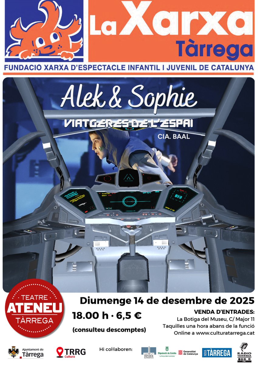 🗓️ I el diumenge 14 de desembre (18 h), també al Teatre Ateneu, torn del cicle d'espectacles familiars de <a href="/culturatarrega/">Cultura Tàrrega</a> i Fundació La Xarxa

🎭 La Cia. Baal du a escena 'ALEK &amp; SOPHIE', història de fantasia i dansa des de Mallorca

➡️Entrades a la venda: culturatarrega.cat