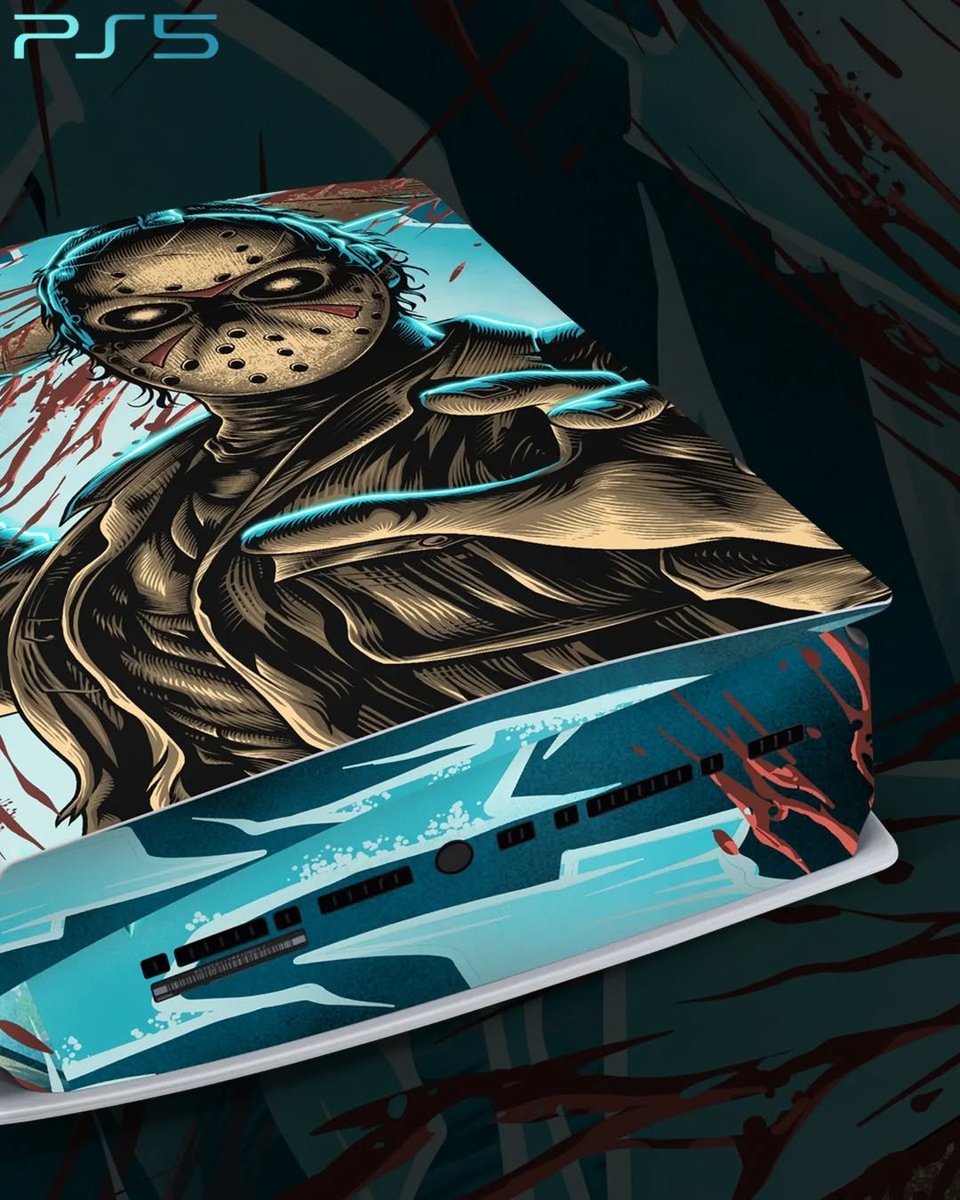VGFGamers's tweet photo. Our Jason Console Skin is back to haunt your setup, now available for #PS5, #XboxSeriesX, #XboxSeriesS, and more. 
Shop now on our website or tap the link in our bio before it disappears into the fog. 

#VGFgamers #HalloweenGaming #FridayThe13th #JasonVoorhees #ConsoleSkins https://t.co/uGjoBZOCPf