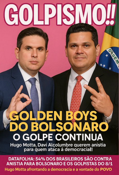BrasilPost13's tweet photo. TOMA VERGONHA E PARE DE VOTAR EM LIXOS ELEITOR.

Hugo Motta e Davi Alcolumbre querem anistia para bandidos que atacaram á democracia.

O POVO PRECISA TOMAR VERGONHA NA CARA, DEIXAR DE SER FROUXO, IR NA CÂMARA, NO SENADO, E TIRAR OS DEFENSORES DE BANDIDOS LÁ DE DENTRO ...  🤮   👇 https://t.co/byfBwkiUWD
