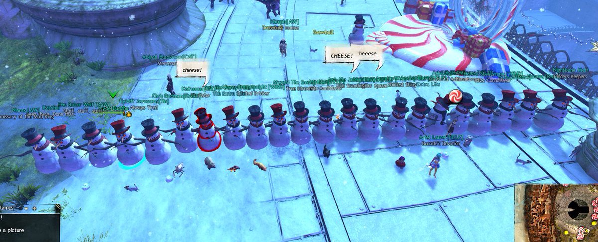 I love the Guild War 2 community! ❤️

A couple of people just stood there as a snowman. I decided to join them and after a while… more and more people joined too.

It was such a funny and wholesome time together! If you were a part of the wall, thanks for being ONE OF US! ☺️