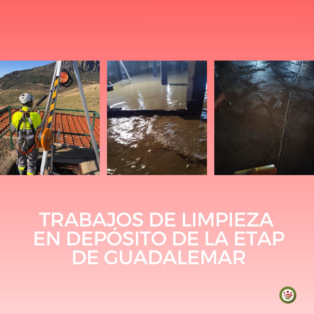 🔎 Trabajos de limpieza en el depósito de la ETAP de Guadalemar, espacio con una capacidad de 3.000 m3, que suministra agua a dos depósitos mancomunados que abastecen a un total de 8.870 habitantes.

#ODS6 #CompromisoODS <a href="/DipdeBadajoz/">Diputación de Badajoz</a>