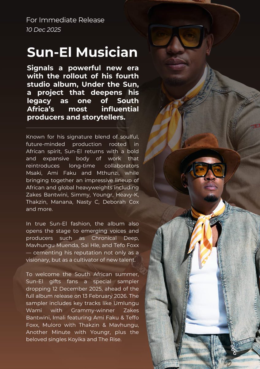 sunelmusicianza's tweet image. It’s officially a new era. 🌞
This Friday I’m dropping Under Da Sun – Part 1, the first release under my new label Under Da Sun. This project is the start of a bigger story I can’t wait to share with you. The full album lands 13th Feb 2026.