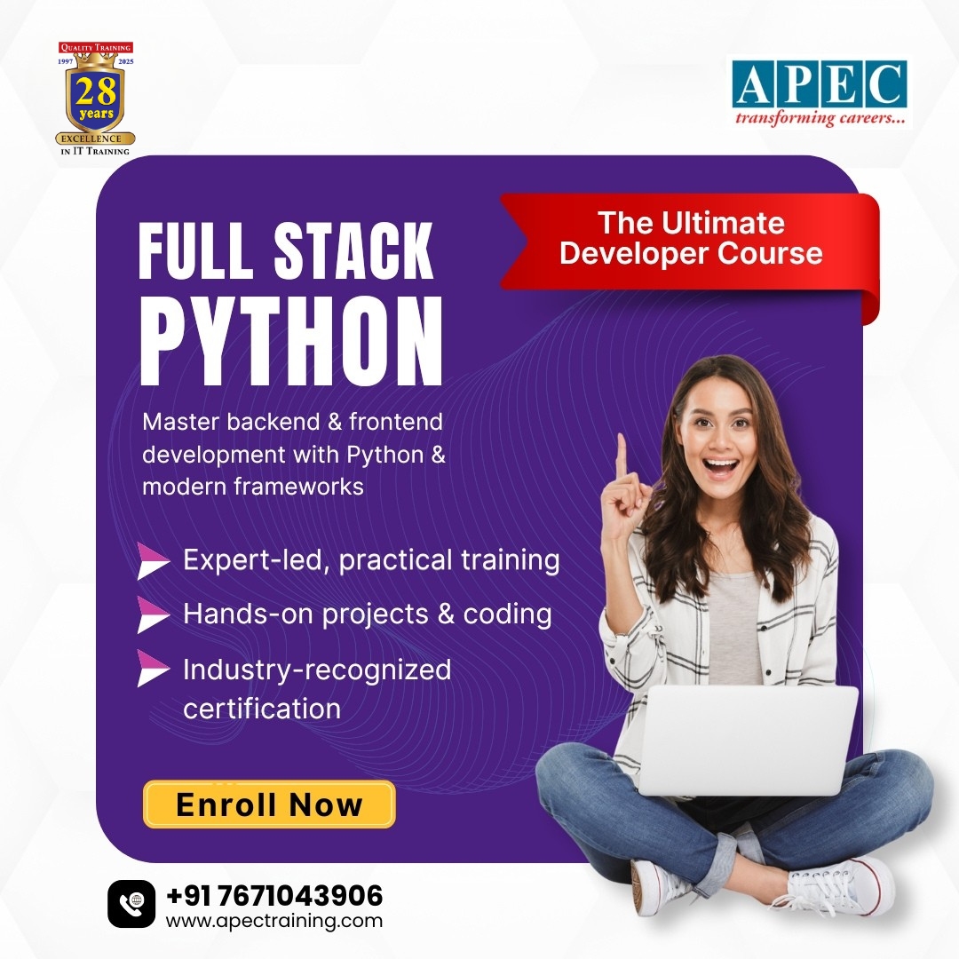 apecITtraining's tweet image. Kickstart your tech career with the Ultimate Developer Course at APEC designed to help you master both backend &amp;amp; frontend development using Python and modern frameworks.

✍️New Batches Starting Register Now: - t.ly/soH_l

#FullStackPython #PythonDeveloper