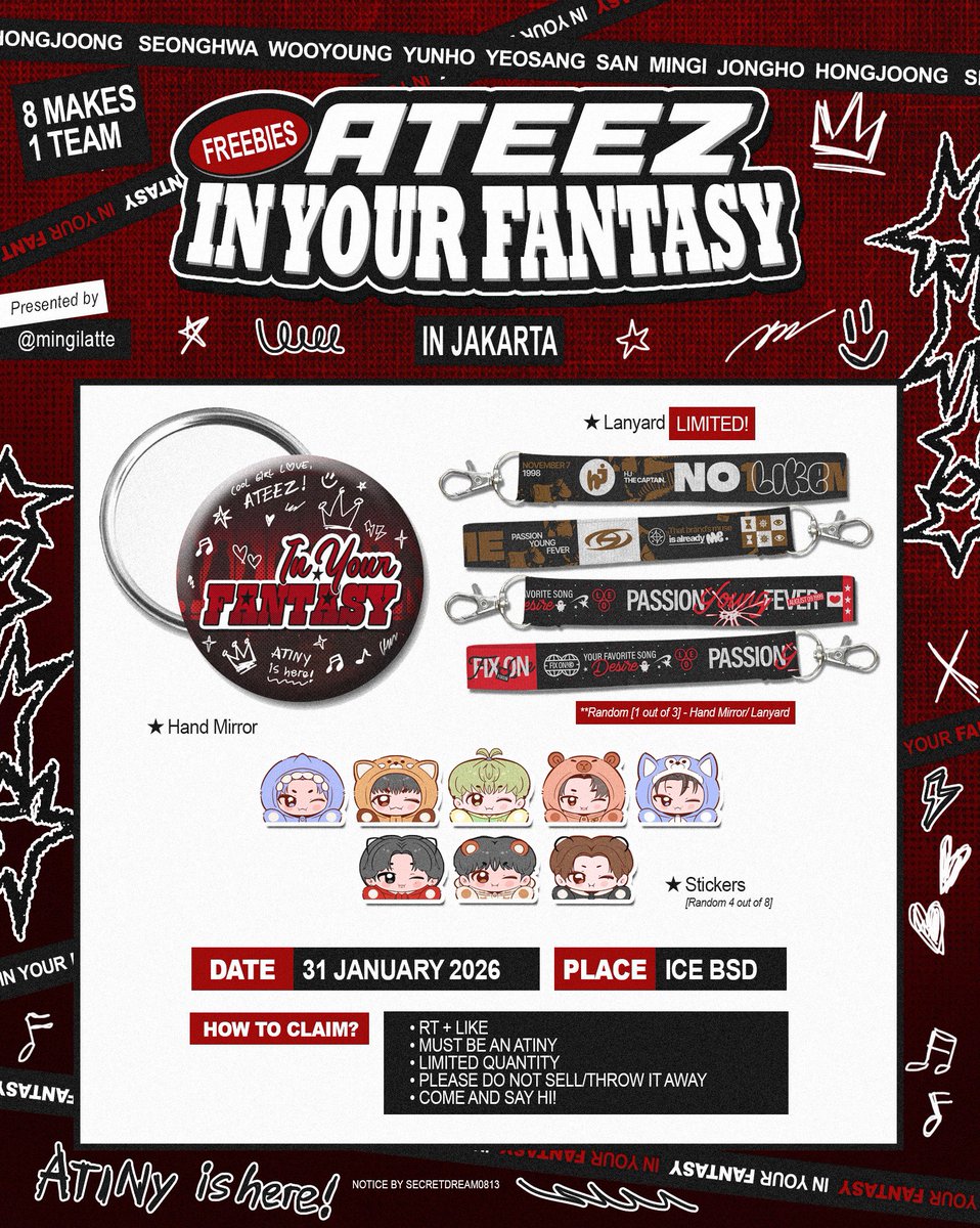 mingilatte's tweet photo. 🎸FREEBIES 🎸
       ATEEZ In Your Fantasy Jakarta 2026
                       
       ㅡ by @mingilatte 

📍 ICE BSD City Hall 5-6
🗓️ January 31st 2026
🍀 DM to trade! (Limited!)

RT + Like are highly appreciated! See you on D-Day!!☺️

kindly tag me if you get one🩵

#InYourFantasyinJKT #ATEEZinJKT #ateez_in_jakarta iyf atz jkt