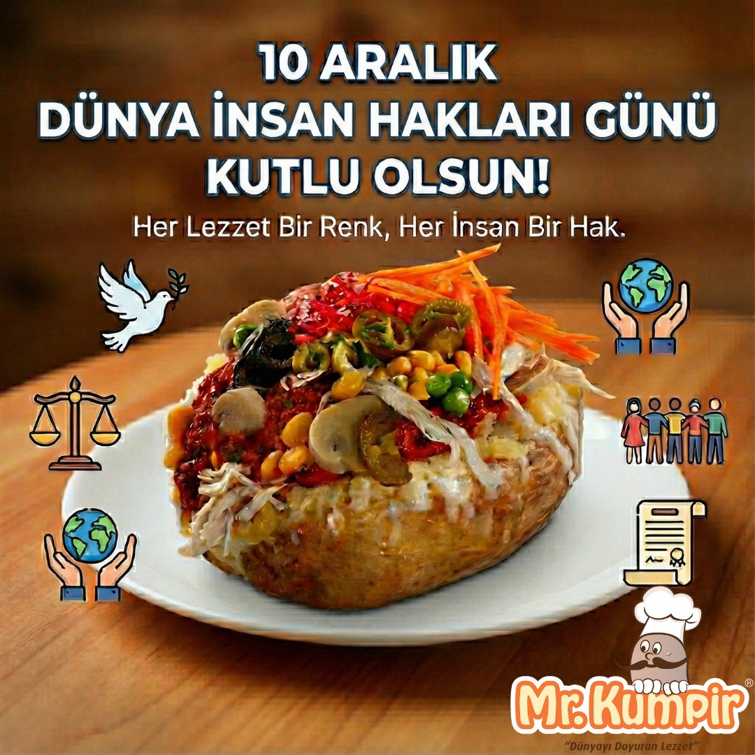 Eşit, özgür ve onurlu bir yaşam, herkesin en temel hakkıdır. ⚖️ 

Dil, din, ırk ayrımı gözetmeksizin tüm insanların eşit haklara sahip olduğu, barış dolu bir gelecek için yan yanayız.  #10Aralık #DünyaİnsanHaklarıGünü #mrkumpir #kumpir