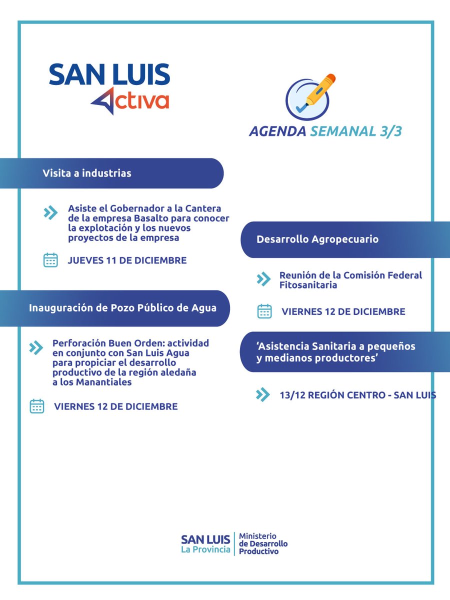 📅 Agenda semanal de actividades ministeriales.
