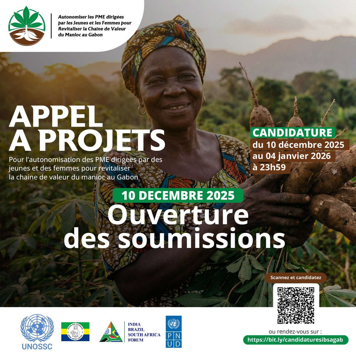 Le Fonds IBSA (Inde, Brésil, Afrique du Sud), en partenariat avec le ministère de l'Agriculture, de l'Entreprenariat et <a href="/undpgabon/">PNUD GABON</a> , lance un projet d’autonomisation des PME et interprofessions de la filière manioc.

🎯 Objectif : accompagner 100 producteurs, 20 agri-preneurs et