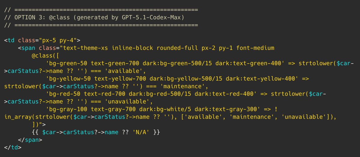 Laravel Blade 팁.
세 개의 LLM이 동일한 코드를 생성한 방식을 기반으로 합니다.
조건에 따라 다른 CSS 클래스를 적용하고 싶으신가요?
- if-else 문을 사용할 수 있습니다.
- ma