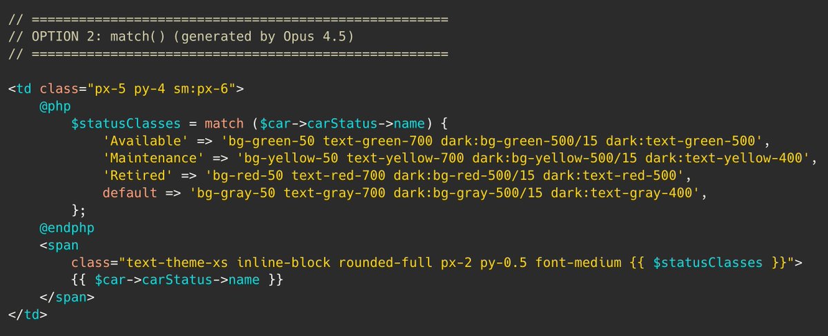 Laravel Blade 팁.
세 개의 LLM이 동일한 코드를 생성한 방식을 기반으로 합니다.
조건에 따라 다른 CSS 클래스를 적용하고 싶으신가요?
- if-else 문을 사용할 수 있습니다.
- ma