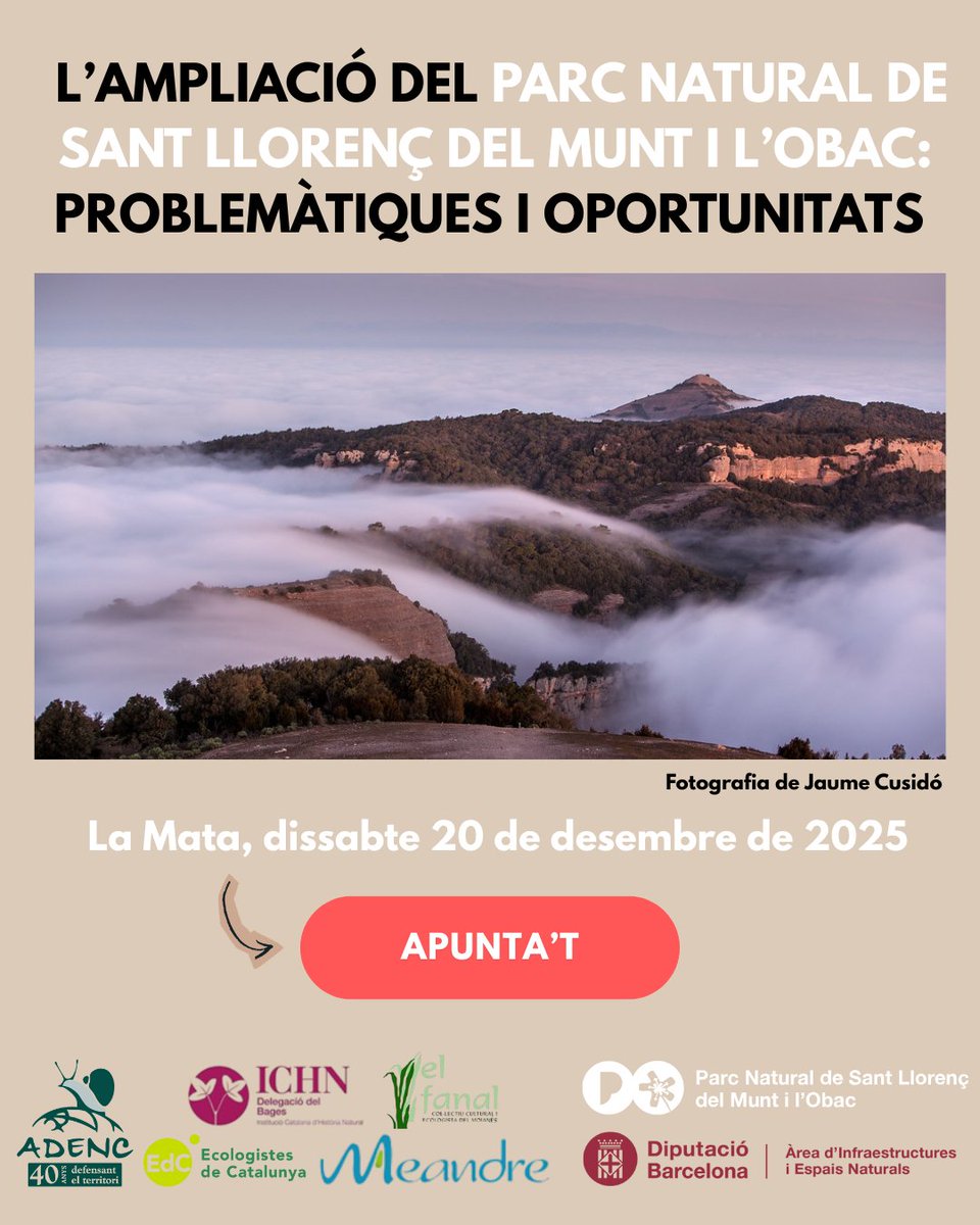 Adenc1982's tweet photo. 🔹 CONNECTIVITAT I PROBLEMÀTIQUES 
Patrimoni natural i connectivitat · Hidrogeologia · Ampliació dels límits al Vallès, Bages i Moianès  
🔹 CLOENDA 
Propostes de protecció i posició de les entitats i administracions  

Enllaç a les inscripcions: https://t.co/2VKdLq3Dbj https://t.co/gsgQ4FTSeH