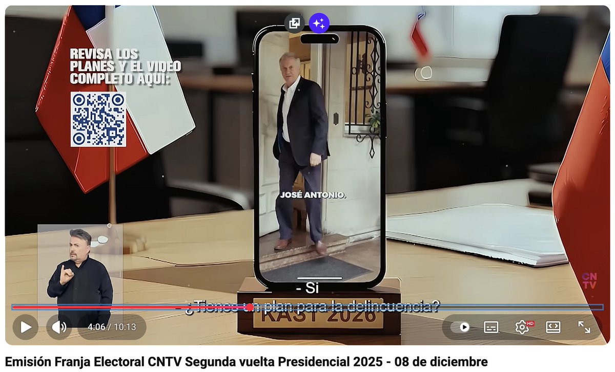 En framing se dice que la repetición es una herramienta para activar marcos. Pero creo que la #franja de <a href="/joseantoniokast/">José Antonio Kast Rist 🖐️🇨🇱</a> a veces exagera, como en el caso adjunto: el mismo spot, dos veces en una emisión. No creo que sea falta de recursos, sino táctica. ¿Resultará?