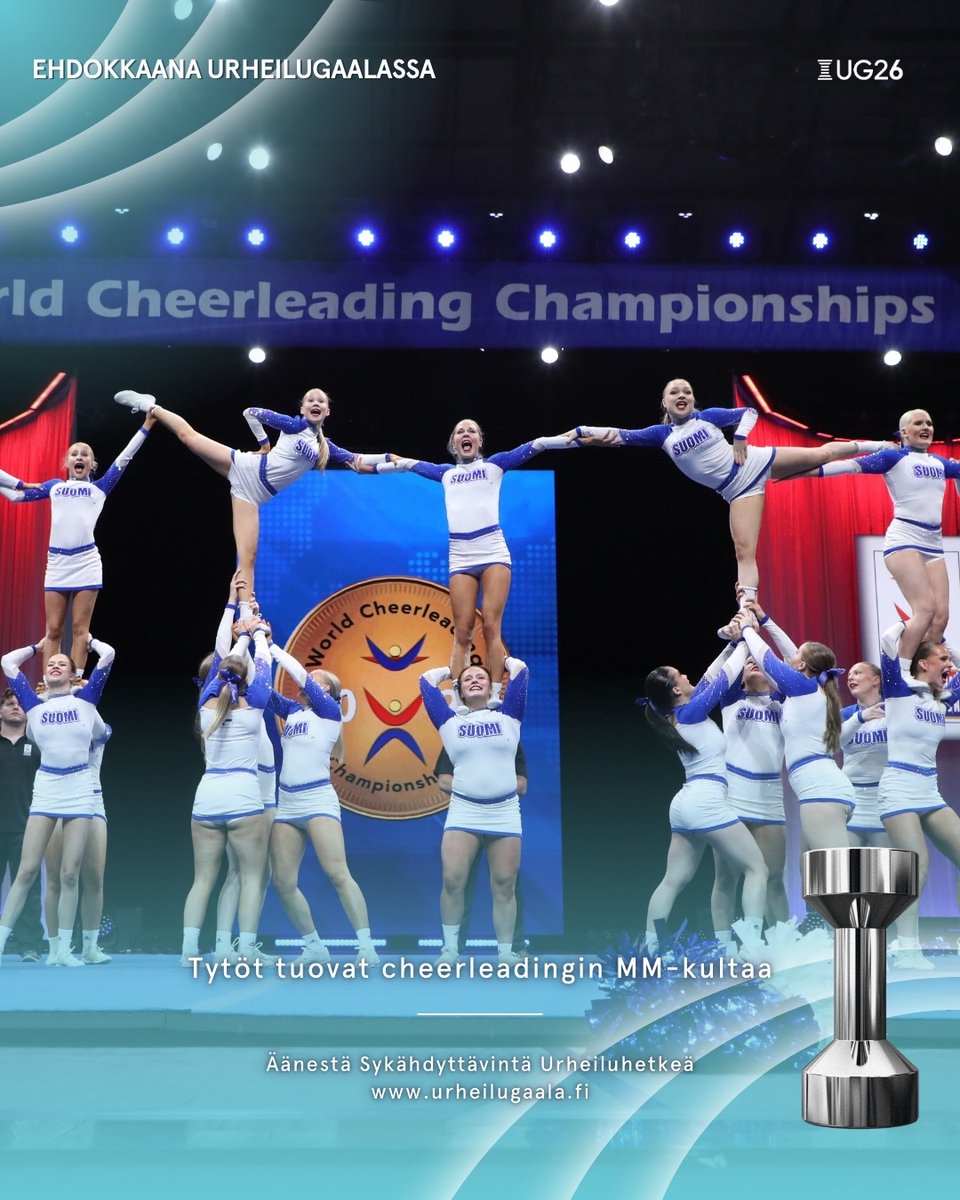 Sykähdyttävin Urheiluhetki -ehdokas - Tytöt tuovat cheerleadingin MM-kultaa✨

Anna äänesi sinua sykähdyttäneelle urheiluhetkelle! ➡️ urheilugaala.fi/sykahdyttavin-…

#sykähdyttävinurheiluhetki #UG26 #urheilugaala