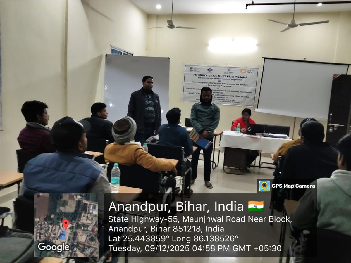 NIESBUD is conducting an EDP on Solar Entrepreneurship under MNRE at  Begusarai, Bihar. The training provides hands-on knowledge of solar  systems along with essential entrepreneurial skills. Participants are  encouraged to explore innovative pathways in the growing renewable