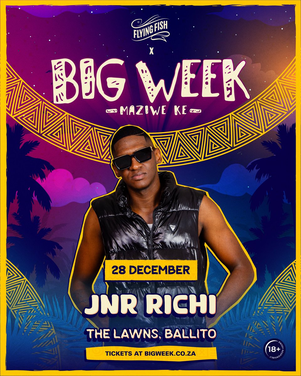 If you've ever been at a <a href="/uJnrRichi/">Jnr Richi</a> set, you know the crowd doesn't stand still.🔥💃🏾

KZN, let's show him love the same way he shakes your dance floors. You just have to be there! 🤭

Tickets here! 🎟️ : bigweek.howler.co.za

#BIGWeek #MaziweKe #KZN #Festival <a href="/FlyingFishSA/">FlyingFish</a>