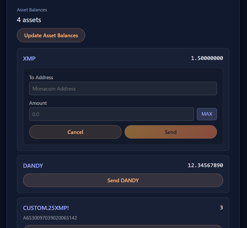 アセット送信追加
passkey-monawallet.komikikaku.com
あとは簡単なDAppのサンプルとしてbroadcastを使った掲示板だけ追加します