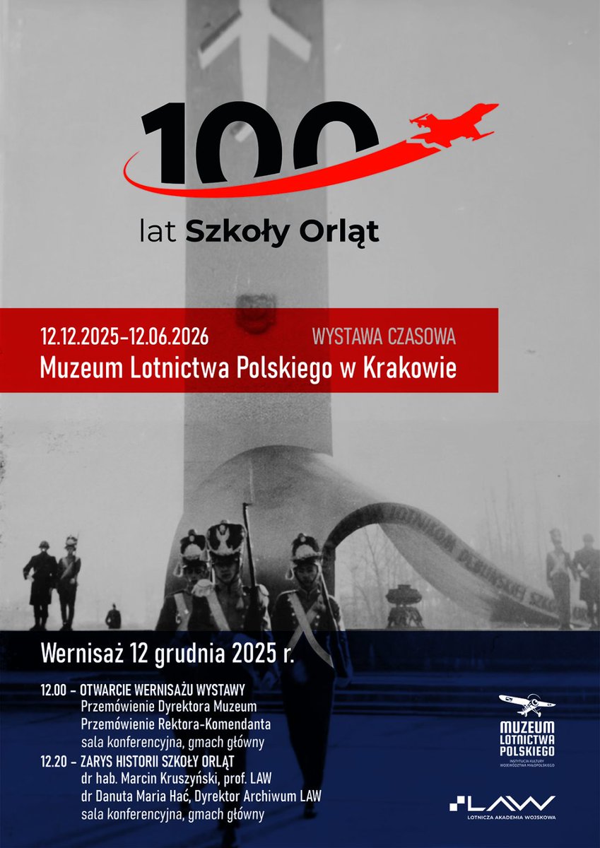 Już w najbliższy piątek, 12 grudnia o godz. 12:00 uroczyście zostanie otwarta wystawa „100-lecie Szkoły Orląt”, przygotowaną wspólnie przez Muzeum Lotnictwa Polskiego w Krakowie i LAW. Zapraszamy!!! muzeumlotnictwa.pl/wystawy/100-le…