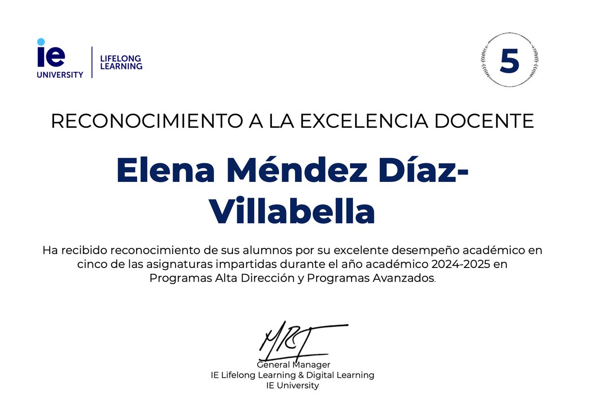 🏅 Premio a la Excelencia 2024-2025 en <a href="/IEExecutiveEdu/">IE Business School Executive Education</a> 
Lo más valioso: los alumnos. 👇
Sus evaluaciones son una auditoría de impacto real.
¿Aceptarías ser evaluado por tu equipo como cuando un alumno evalúa a su profesor? 

#Aprendizaje #Liderazgo #Formación #LifelongLearning