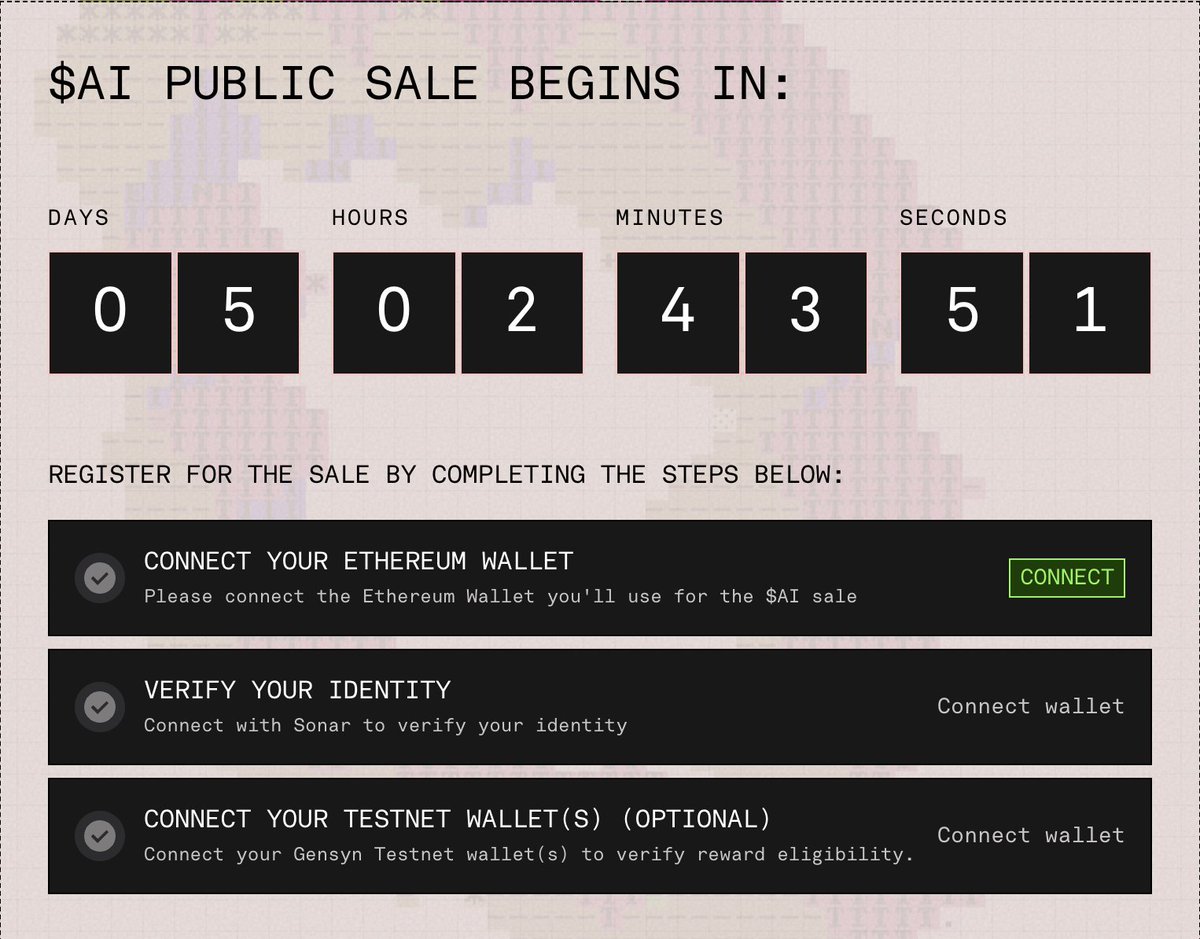 SamAntoshh's tweet photo. Gensun, an L1 built for deep-learning computation, is kicking off its token auction on dec 15 and running it through dec 20. Registration is already open. They’re putting 3% of the total AI supply up for grabs. The sale will use an english-auction format with a valuation cap set at $1B FDV. Vesting is simple — 100% unlocked at TGE.
@gensynai #auction #sale #ai