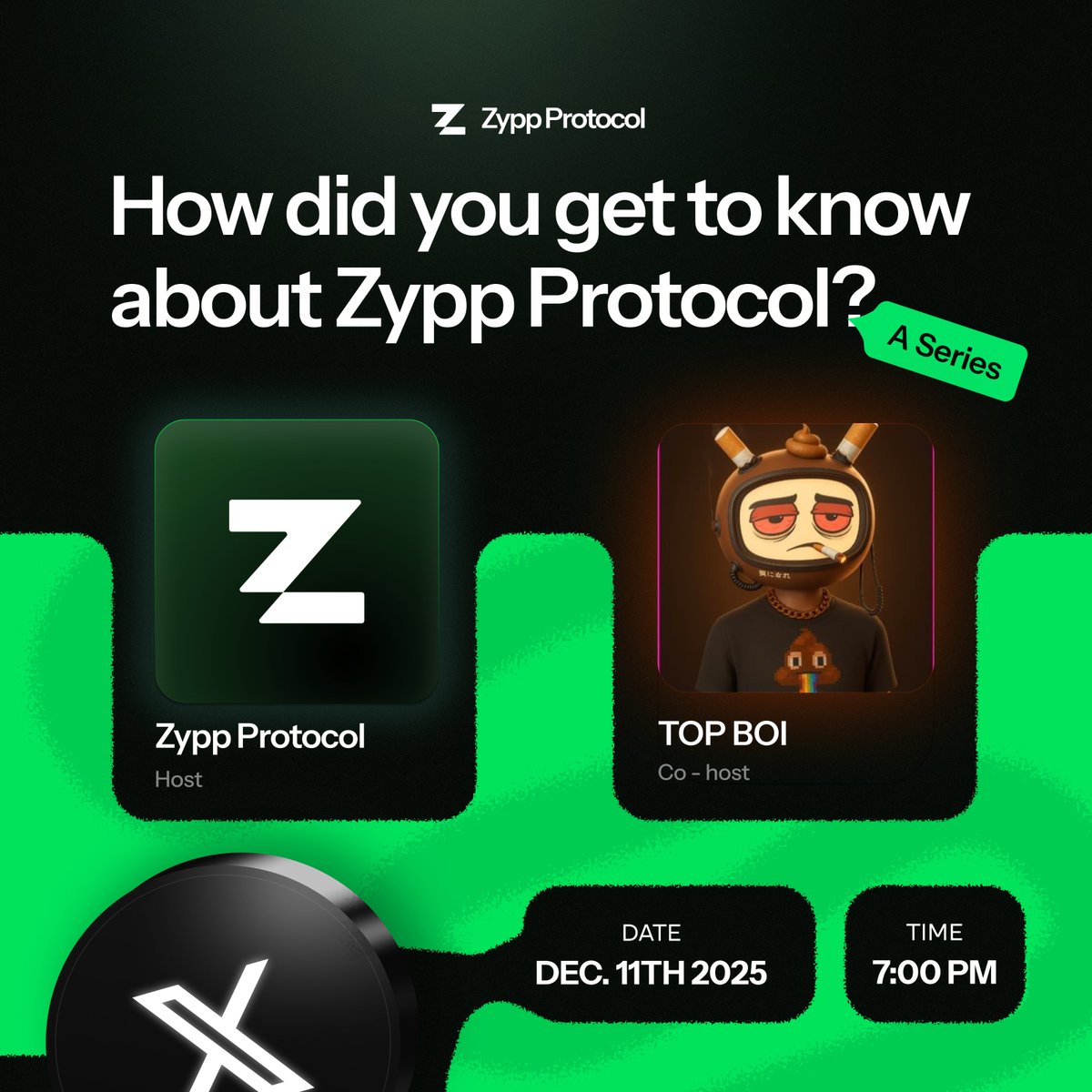 use_zypp's tweet image. Weekly Spaces are officially BACK… 🥳
And this one is all about you 🫶

Join us tomorrow at 7 PM WAT as we dive into a fun community question:

“How did you get to know about Zypp Protocol?”

Whether it was a tweet, a friend, a random scroll, or @legendsdotfun  or @craftsdev...…