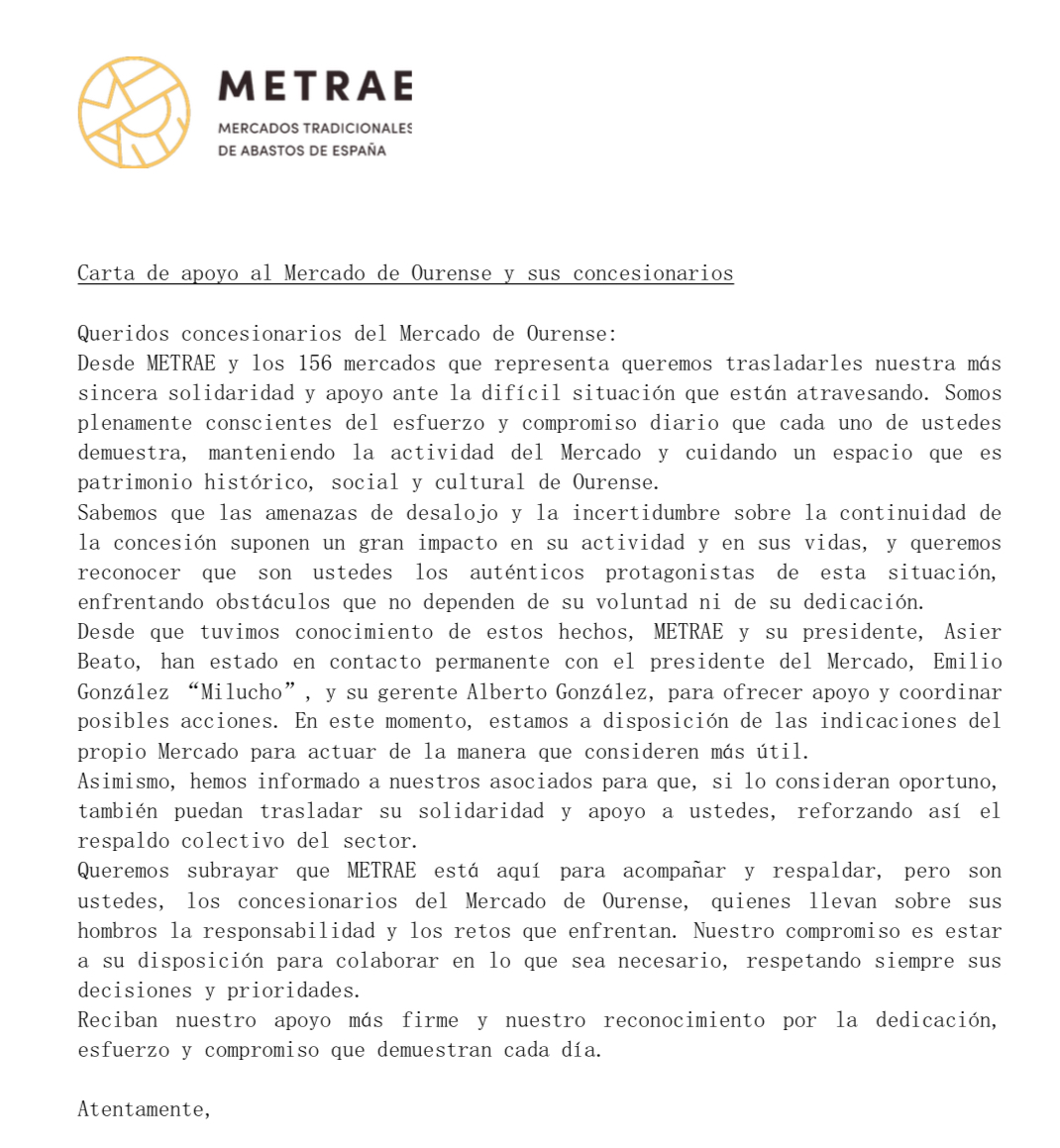 EspanaMercados's tweet photo. En METRAE expresamos nuestro apoyo y solidaridad a los concesionarios del @prazaabastos1 la situación de incertidumbre que atraviesan 💪

#mercadostradicionales #MasVivosQueNunca #venatumercado https://t.co/3WtzUvx1HQ