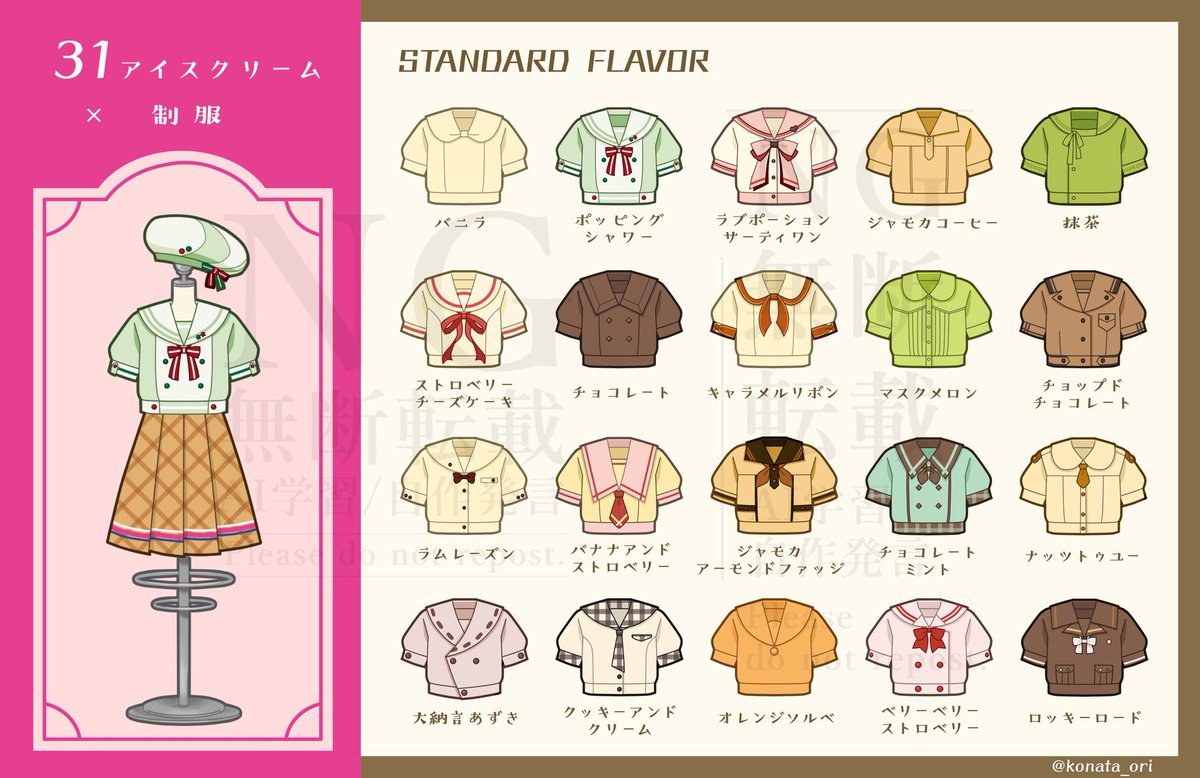 #今年も残りわずかなので今年1番伸びた絵を貼る
サーティワンアイスクリームモチーフの制服🍨