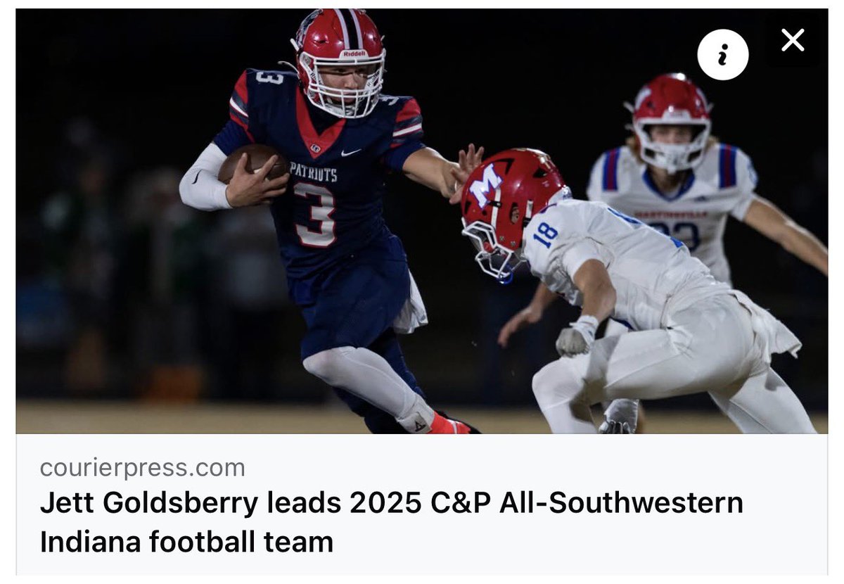 HHQBCLUB's tweet image. 💥Courier &amp;amp; Press ALL-SW IN Team💥
🔗 courierpress.com/story/sports/h…

Congratulations to the following Heritage Hills Patriots on being recognized:

🏆Player of the Year🏆
Jett Goldsberry, Heritage Hills

🏈Co-Coach of the Year🏈
Todd Wilkerson (Heritage Hills)

💥Offense💥
QB - Jett…