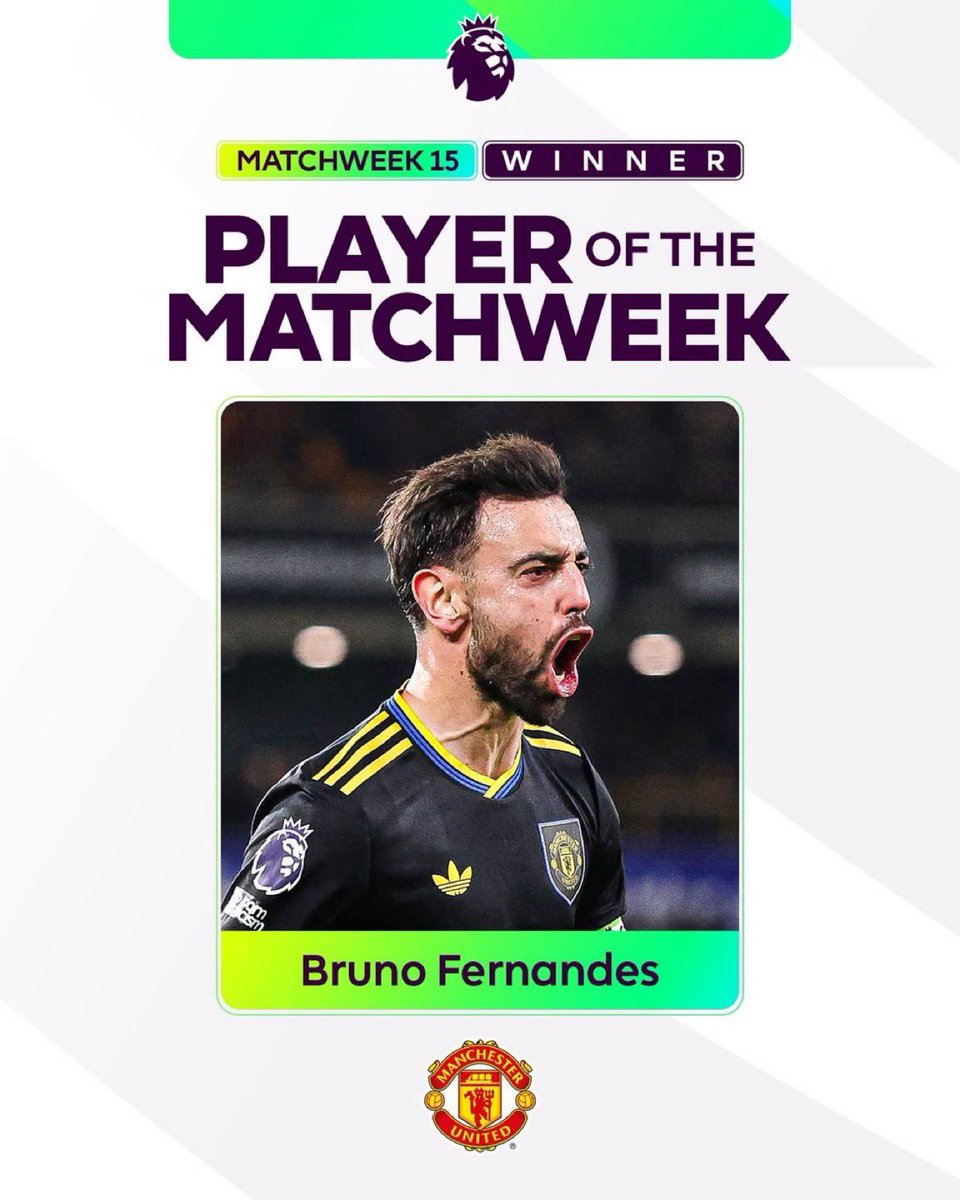 🚨📸 | Bruno Fernandes has won the Premier League Player of the Week. It’s his second in a ROW. 👏🇵🇹