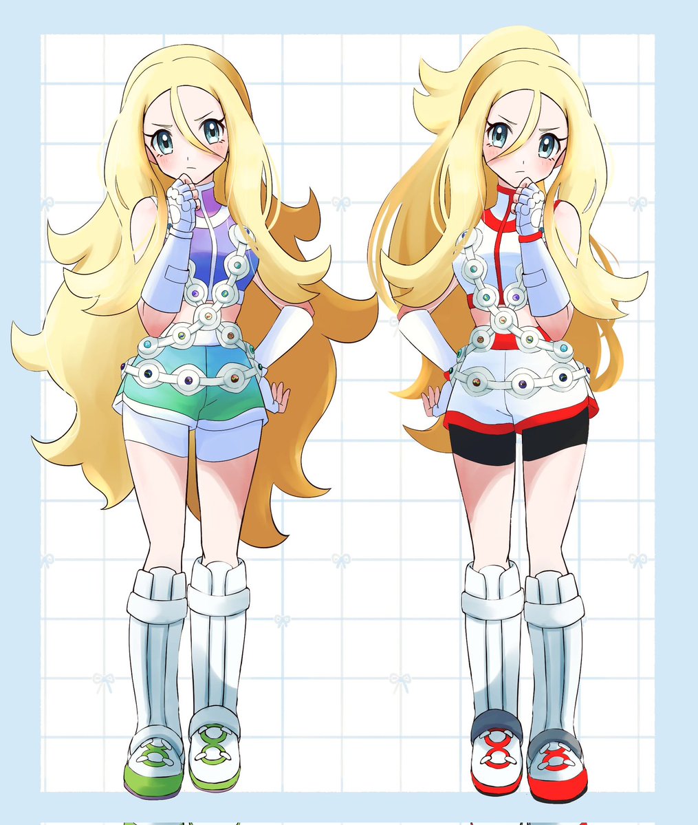 miigon99999's tweet image. 全身！
髪下ろしコルニちゃんとポニテ２Pカラーコルニちゃん！