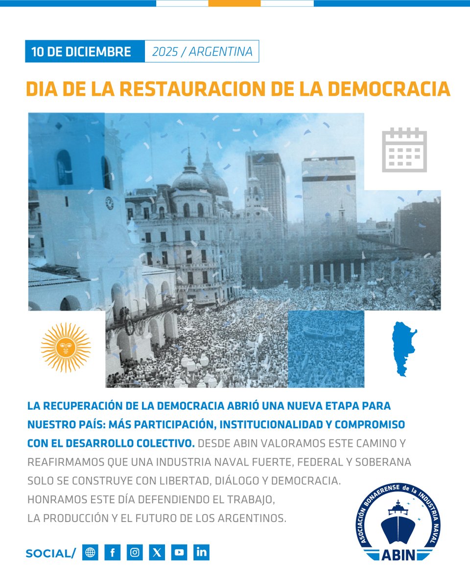 indnaval_ar's tweet photo. La democracia abrió una nueva etapa para Argentina.
Desde ABIN reafirmamos que una industria naval fuerte y soberana solo se construye con libertad, diálogo y trabajo.
#Democracia #ABIN #IndustriaNaval https://t.co/knYjp8HuMV