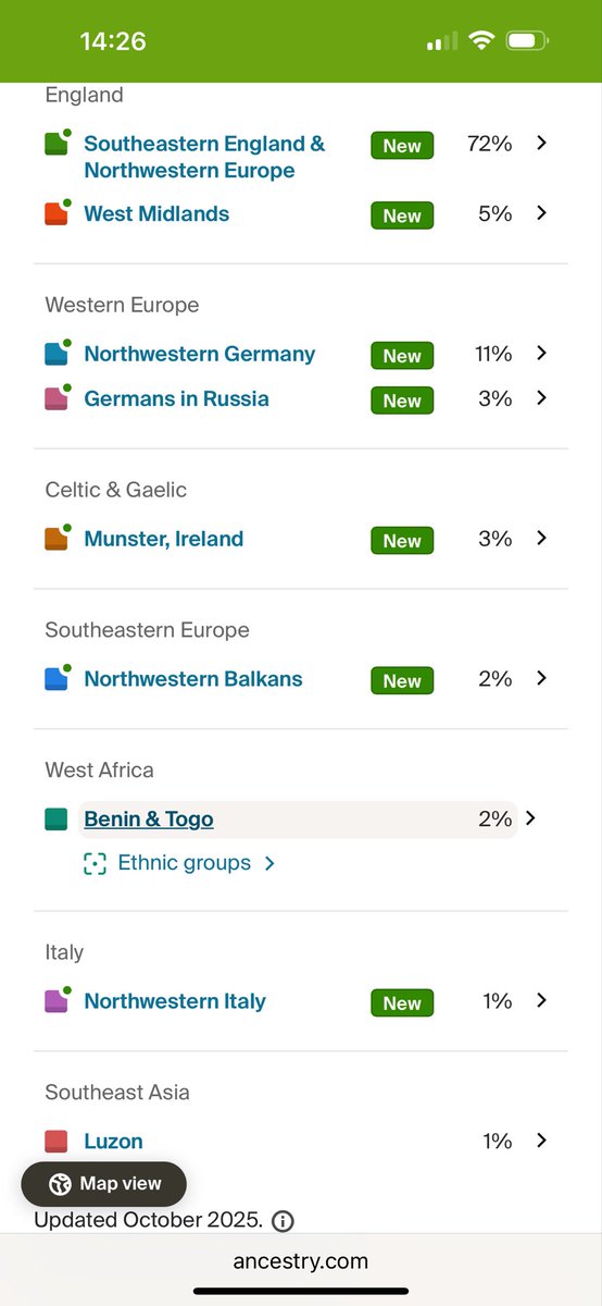 EcommerceLeaks's tweet photo. Until recently I thought I was a white guy. Then I did an Ancestry DNA test a couple months back. 2% Benin & Togo. 

Are these results enough for me to be coloured now? Should I just tick coloured on the forms anyway and give it a try? My business needs growth funding so I’m sure being coloured will help.

Am meeting with the IDC next month. Will report back. 

🤌🏻😂🤌🏽