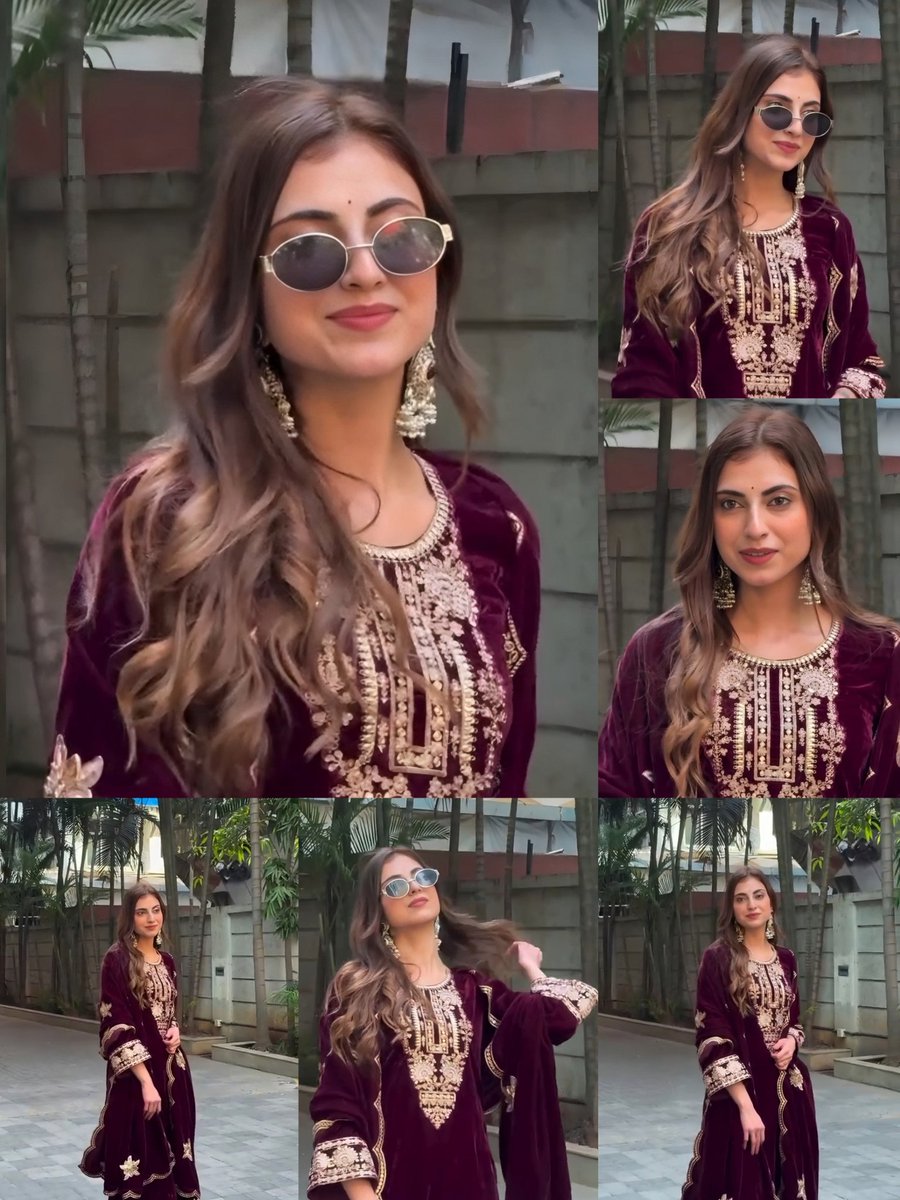 WhoIsRabbitX's tweet photo. This is what we call a Statement Outfit! 🔥 

The deep burgundy velvet, the intricate golden zari work, and the impeccable flow of this suit set the bar high for ethnic fashion. 

#FarrhanaBhatt chose perfection for her winter wardrobe. Absolutely captivating! 

#FarrhanaRebellions #FarrhanaForTheWin #BB19 #BiggBoss19